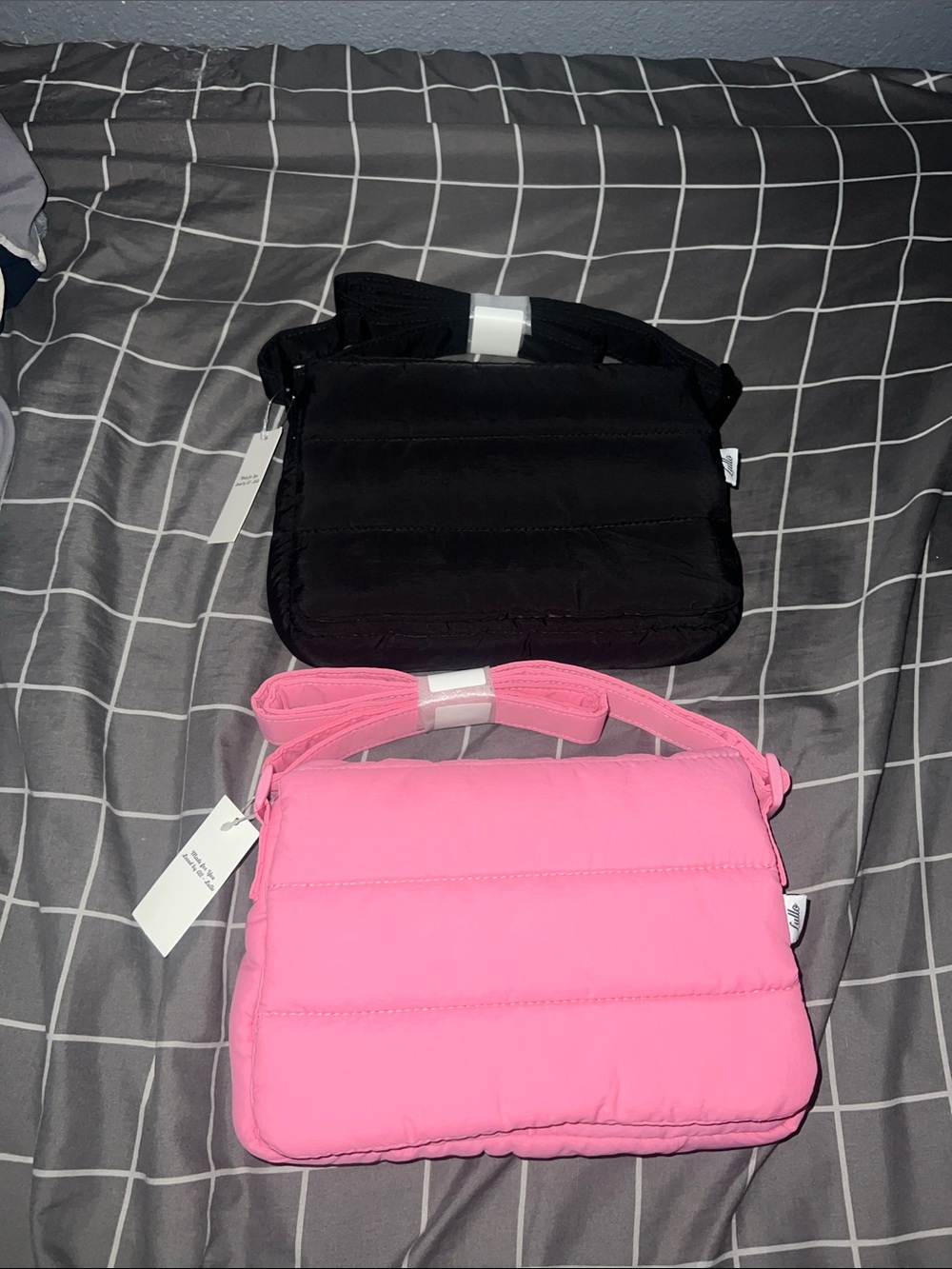 Two Small Quilted Crossbody Bag - Pink and Black
